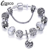 CUTEECO 925 Fashion Silver Charms Bracelet Bangle For Women Crystal Flower Beads Fit Pandora Bracelets Jewelry