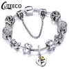 CUTEECO 925 Fashion Silver Charms Bracelet Bangle For Women Crystal Flower Beads Fit Pandora Bracelets Jewelry