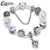 CUTEECO 925 Fashion Silver Charms Bracelet Bangle For Women Crystal Flower Beads Fit Pandora Bracelets Jewelry