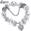 CUTEECO 925 Fashion Silver Charms Bracelet Bangle For Women Crystal Flower Beads Fit Pandora Bracelets Jewelry